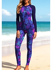 preiswerte One Pieces Rash Guards-Damen Standard Anti UV Shirt Ganzkörper-Rashguard Einteiliger Surfanzug Blumenmuster Tropisch Reißverschluss mit integriertem BH Frontreißverschluss UV-Sonnenschutz vollständige Bedeckung UPF50+