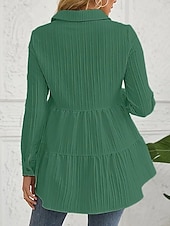 preiswerte Einfache Blusen-Damen Bluse Gerafft Knöpfe Einfarbig Stilvoll Lässig Langarm Hemdkragen Normale Oberteile Täglich Salbeigrün Schwarz Rote Marineblau Aprikose Frühling Herbst Winter