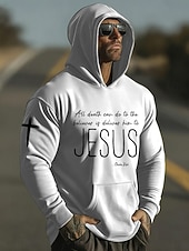 preiswerte 3D-Kapuzenpullis für Männer-Herren Kreuz Jesus Kapuzensweatshirt Pullover-Hoodie Lässiger Hoodie Pullover Mode Täglich Urlaub Lässig Vintage-Retro Mit Kapuze Urlaub Streetwear Festival Blau Schwarz Weiß Rote Grün Drucken Herbst