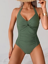 Χαμηλού Κόστους Ολόσωμα μαγιό-Γυναικείο Ολόσωμο Μαγιό Αδυνατιστικό Ραμμένο Μονοκίνι Έλεγχος Κοιλιάς Ψηλή Μέση Slim Χωρίς Πλάτη Διακοπές Παραλία Στερεό Χρώμα Halter Λαιμός Αμάνικο Μαγιό