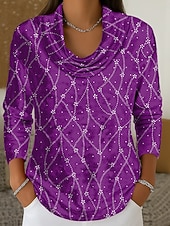 Χαμηλού Κόστους Τέχνη &amp; Σχεδίαση μπλουζάκι-Γυναικεία Χιτώνας Κοντομάνικα Στάμπα Σε επίπεδα Φλοράλ Γραφική Γεωμετρικό Κομψό Βίντατζ Μοντέρνα Μακρυμάνικο Με σούρα στο λαιμό Κανονικά μπλουζάκια Καθημερινά Εξόδου Σαββατοκύριακο