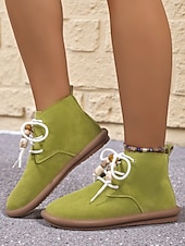 abordables Botines-Botines verdes de mujer con cordones de cuentas: botines chukka bohemios planos para caminar, viajar y lucir en primavera con estilo escolar.