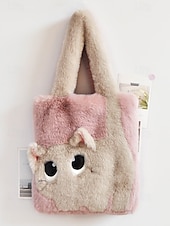 tanie Torby i torebki-damska pluszowa torba typu tote z motywem kociej buzi, dostępna w wielu kolorach, z miękkiego futerka, o uroczym i zabawnym designie, idealna na niezobowiązujące wyjścia i jako prezent