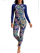 cheap One Pieces Rash Guards-Women's Rash Guard Full Body Swimwear Dive Skin Suit Floral Front Zip UPF50+ Quick Dry High Elasticity Long Sleeve Swimwear Surfing Diving Snorkeling Summer