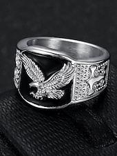 voordelige Heren sieraden-herenring van roestvrij staal met adelaarsmotief, zwart geëmailleerd ontwerp met gouden en zilveren afwerking, modieuze statementring, perfect voor casual of formele gelegenheden