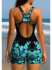 billiga One Pieces Rash Guards-Dam Rash-guards Surfdräkt i ett stycke Baddräkt Blommig Tropisk Färgblockerande Dragkedja med inbyggd BH Avtagbar dyna UV Solskydd UPF50+ Ultralätt (UL) Långärmad Badkläder Kroppsdräkt Surfing