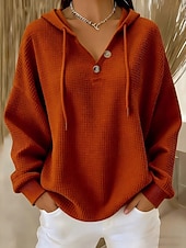 cheap Plain Hoodies-Women's Pullover Hoodie Sweatshirt Buttons Vintage Fashion Casual Long Sleeve Hooded Regular Tops Casual Home Dailywear Light Blue White Navy Blue Orange Beige Fall Winter