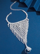 ieftine Bratara de dama-Brățară de mână pentru femei cu franjuri strălucitoare și strasuri - bijuterii de lux cu manșetă din plasă pentru petreceri, evenimente de seară &amp;ocazii speciale