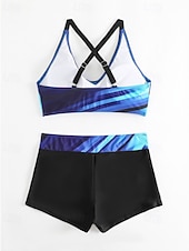 cheap Tankinis-Women's Swimwear 2 Piece Shorts Swimsuit Backless Vacation Beach Wear Geometic V Neck Sleeveless Bathing Suits