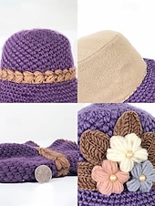 tanie Kapelusze damskie-Damska czapka beanie z dzianiny – miękki wełniany materiał, wiele kolorów, zdobienie w postaci kwiatów 3D, podszewka z polaru zapewniająca ciepło, idealna na święta Bożego Narodzenia i zimowe aktywności na świeżym powietrzu