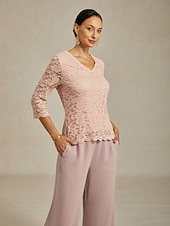 cheap Lace Tops-Women's Lace Shirt Blouse Lace Floral Elegant Long Sleeve V Neck Regular Tops Daily Wedding Guest Cute Outfits Pink Summer Spring Fall Winter