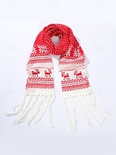 abordables Foulards pour femmes-Écharpe de Noël tricotée pour femme, en acrylique, motif jacquard rouge et blanc avec rennes et flocons de neige, accessoire festif d'hiver pour les fêtes de fin d'année