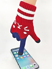 abordables Guantes de mujer-Guantes de punto para pantalla táctil para mujer, multicolor, diseño de gato, acogedor accesorio de invierno.