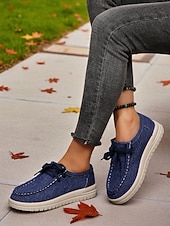 abordables Femmes-Chaussures rouges décontractées à lacets pour femmes - mocassins plats souples et antidérapants, chaussures confortables au quotidien pour Noël, le shopping et les voyages