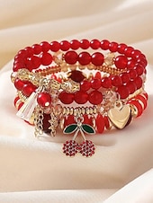 Недорогие Женский браслет-Женский рождественский браслет из бусин с вишневой тематикой, красный и золотой, идеальный подарок на праздник
