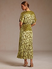 voordelige Bloemenjurk-dames maxi-jurk a-lijn jurk fluweel elegant feest bruiloft gast bloemen blad halve mouw v-hals smaragdgroen lente herfst winter