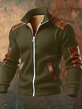 cheap Casual Jackets-Men's Winter Coat Fleece Jacket Casual Jacket Outdoor Casual Thermal Warm Patchwork Pocket Fall Winter Plaid Streetwear Daily High Neck Regular Camel Black White Navy Blue Brown Jacket