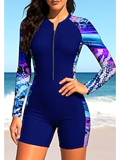 abordables Rash Guards Une Pièce-Femmes Combinaison de Plongée Rash Guard Maillot de bain Ensemble maillot de bain Abstrait Coussin amovible ​fermeture éclair sur le devant Jambe mi-cuisse Protection Solaire UV UPF50+ Ultra Léger