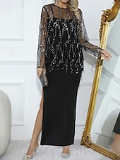 halpa Naisten puseropuvut-Naisten Hame setit Bolero toppi Pitkähihainen Pyöreä kaula-aukko Yhtenäinen väri Paljetti Tupsu Tyylikäs Aktiivinen Juhla Cocktailjuhla Juhla / cocktail Musta Kevät Normaali