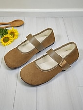economico Ballerine da donna-scarpe basse larghe da donna in stile mary jane marroni – scarpe a piedi nudi in pelle scamosciata marrone con punta tonda e fibbia, comode calzature basse retrò per l'ufficio e gli outfit casual