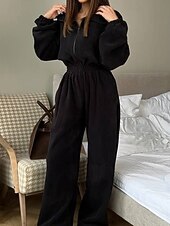 voordelige Romper-Dames Loungewear Rompertjes Modieus Sport Casual Heldere kleur Vetoketju Vakantie Huis Afspraakje Lange mouw Overhemdkraag Zwart Wit Wijn Bruin Donkergrijs Lente Herfst Winter Getailleerd