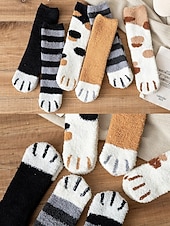 お買い得  レディースソックス-レディースコットンブレンドソックス、猫の足跡プリントデザインの6足セット、複数の色、柔らかくて快適な毎日の着用に最適