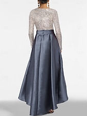 economico Abiti da Sera a Linea A-Linea ad A Asimmetrico Abiti da Cocktail Abito da Sera Da principessa Abito formale Elegante Setoso Manica Lunga Scollo a V Formale Matrimonio Tasca Raso Con Paillettes con Fiocco/Fiocchi