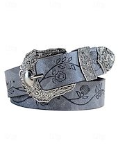 Χαμηλού Κόστους Γυναικεία ζώνη-Γυναικεία ζώνη από τεχνητό δέρμα σε μποέμ στιλ – περίπλοκο φλοράλ σχέδιο με μεταλλική αγκράφα, ιδανική για casual και καθημερινή χρήση.