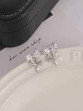 economico San Valentino-orecchini pendenti in argento con fiocco, cristallo trasparente e ciondolo a croce – eleganti orecchini pendenti per donna