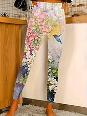 baratos -Mulheres Leggings Leggings aconchegantes Férias Básico Casual Comprimento total Cintura Alta Floral Gráfico Estampado Confortável Com Stretch Casual Diário Férias Rosa Primavera Outono Magro