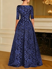 economico Abiti da sera a tubino-Linea ad A Lunghezza al pavimento Perline ricamate Abito Formale Abito da madre della sposa Abito da Sera Da principessa Abito formale Elegante Brillanti Mezza Manica Scollo a Barca Matrimonio Formale