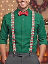 abordables Corbatas y pajaritas para hombres-Tirantes navideños para hombre – poliéster elástico con diseño de pan de jengibre y bastones de caramelo, estilo festivo para fiestas y celebraciones navideñas.