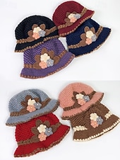 tanie Kapelusze damskie-Damska czapka beanie z dzianiny – miękki wełniany materiał, wiele kolorów, zdobienie w postaci kwiatów 3D, podszewka z polaru zapewniająca ciepło, idealna na święta Bożego Narodzenia i zimowe aktywności na świeżym powietrzu