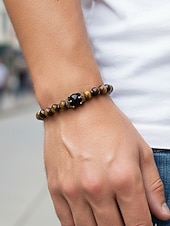 economico Gioielli da uomo-Bracciale da uomo in pietra naturale – design regolabile con perline e dettaglio a corona, disponibile in più colori, perfetto per l'abbigliamento casual e per le occasioni speciali