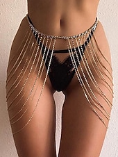 זול חגורה לנשים-חגורת שרשרת רב שכבתית מוזהבת לנשים - אביזר שרשרת מותניים נוטף סקסי למסיבות ראש השנה, תלבושות למועדוני לילה &amp;נשפי מסכות