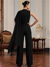 preiswerte Overalls für Mütter-Overalls Bodenlang Brautmutterkleid Ärmellos Rundhalsausschnitt Elegant Einfach Formell Hochzeitsgast Stretchstoff mit Einfarbig