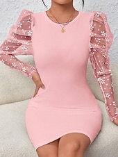 cheap Plain Dress-Women's Mini Dress Sheath Dress Modern Outdoor Vacation Going out Regular Fit Plain Long Sleeve Crew Neck Black White Pink Light Blue Spring Fall