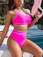 halpa Bikinisetit-Naisten Uima-asut Bikinit 2 kpl Alushousut Uimapuku Ohut Avoin selkä Loma Ranta-asut Yhtenäinen väri U kaula-aukko Hihaton Uimapuvut