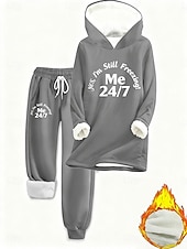 voordelige Blousepakken voor dames-Dames Tweedelige sets Trainingspak Broeken Sets Lange mouw Capuchon Grafisch Brief Trekkoord Afdrukken Dagelijks Stijlvol Casual Dagelijks blauw Zwart Blozend Roze Herfst Normale pasvorm
