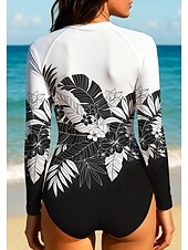 baratos Rash Guards de Uma Peça-Mulheres Segunda-pele para Mergulho Roupa de banho Roupas de Banho Esportivas Floral Tropical Zip Up UPF50+ Secagem Rápida Leve Manga Longa Camisa de Natação Surfe Praia Esportes Aquáticos Verão