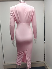 preiswerte schwarzes Maxikleid-Damen Midikleid schwarzes kleid Elegant Mode Modern Täglich Ausgehen Wochenende Normale Passform Einfach Langarm Hoher Ausschnitt Schwarz Rosa Wein Dunkelblau Frühling Herbst Winter