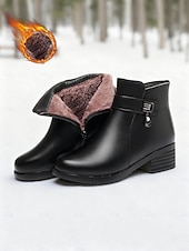 Недорогие Снежные и зимние ботинки-Женские черные кожаные ботильоны с шерстяной подкладкой – застежка-молния, теплые и удобные зимние ботинки для повседневной носки и активного отдыха