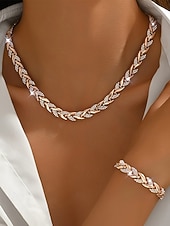 billiga Bröllop ACC-Halsband och armband i zirkonlegering för kvinnor – elegant guld- och silverfärgad, perfekt för speciella tillfällen och presenter