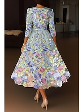  A-linje Ankellengde Cocktailkjoler Elegant Årgang Blomster Halvlange ermer V-hals Bryllup Formell Rosa kjole Sateng Blonder med Broderi Lomme