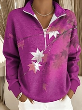 ieftine Hanorace florale-Pentru femei Hanorac pulover Floral Grafic Casual Manșon Lung Jumătate cu fermoar Topuri obișnuite Casual Zilnice Sport Albastru piscină Mov Portocaliu Trifoi Toamnă Iarnă