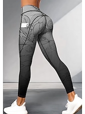 preiswerte 3D-Leggings-Damen Pilates-Leggings Fitnesshose Lässige Leggings Taschen Stempelsteuer Patchwork Pilates Fitnessstudio Fitnesstraining Hosen Strumpfhosen Leggings Blumenmuster Farbverläufe Abstrakt Dunkelgrau