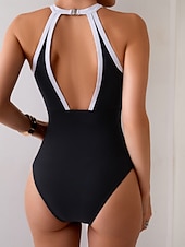 رخيصةأون مايوه قطعة واحدة-سترة سباحة نسائية قطعة واحدة مونوكيني بريفز تحكم في البطن خصر عالٍ نحيف أنيقة إجازة بلون صلب عنق خفيفة بلا أكمام سوتيات سباحة
