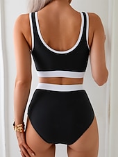 abordables Tankinis-Tankini femme 2 pièces maillot de bain culottes colorblock contrôle du ventre taille haute slim sans dos vêtements de plage de vacances rayé en U sans manches