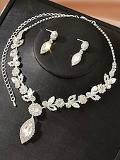 economico Matrimonio ACC-set di collana e orecchini da sposa in cristallo da donna - gioielli da sposa con design a foglia di strass scintillanti per le spose &amp;occasioni di festa