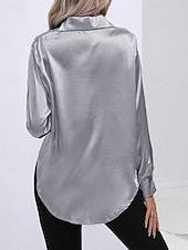 abordables Blouses Unies-Femmes Chemise Elegant Haut en satin Chemisier Boutons Uni Élégant ancien manche longue Col de chemise Hauts Réguliers Fête Sortir Jaune Rouge Bleu Roi Rose Gris Été Printemps